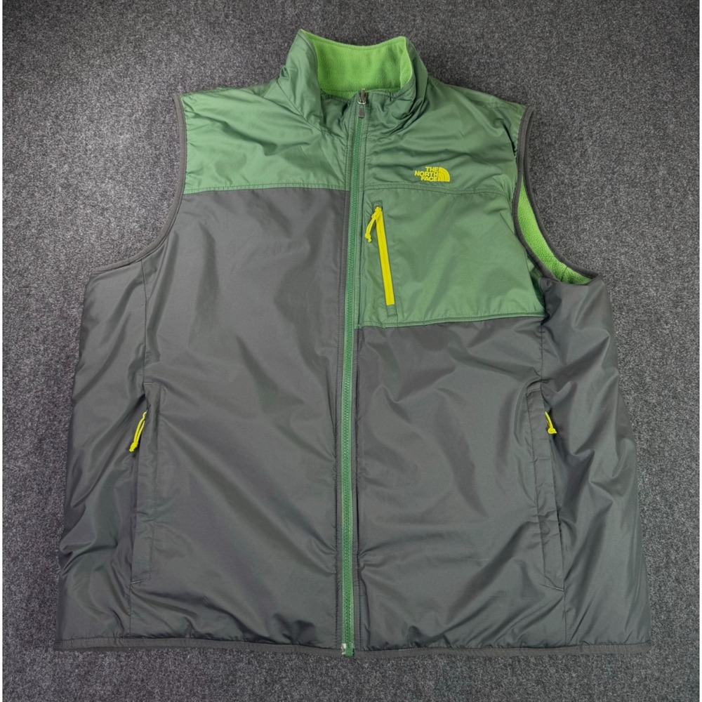 The North Face Reversible Polartec Vest Mens 2XL Green Softshell Fleece Full Zip